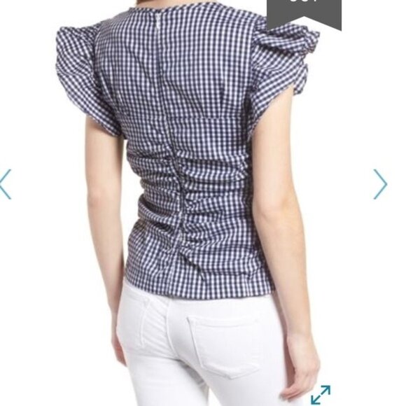 Chelsea 28 Gingham Ruched Poplin Top in Navy/white - Picture 2 of 8